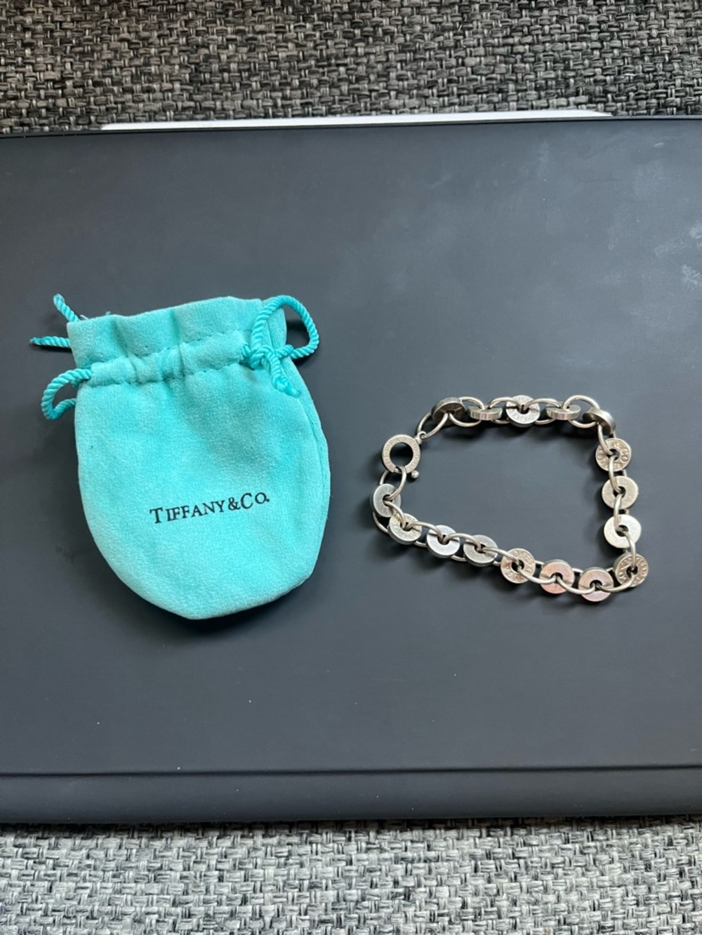 Tiffany & Co. Silver Round-Link Bracelet with Blue Pouch
